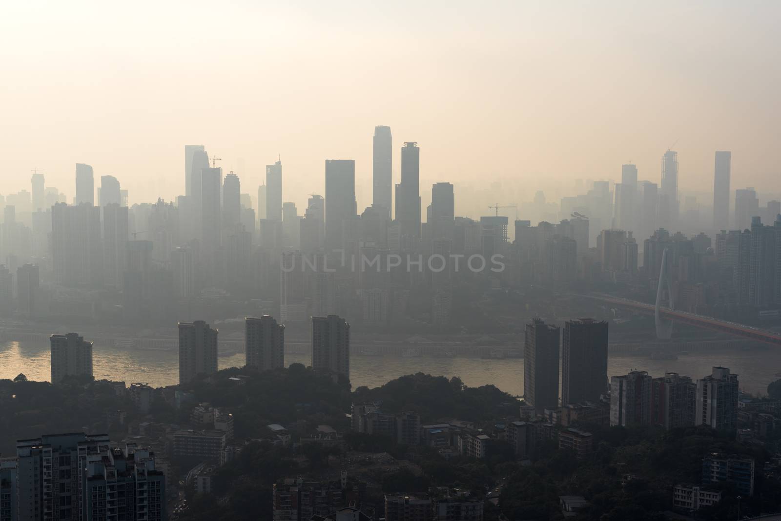 Chongqing skyline aerial view in fog, China