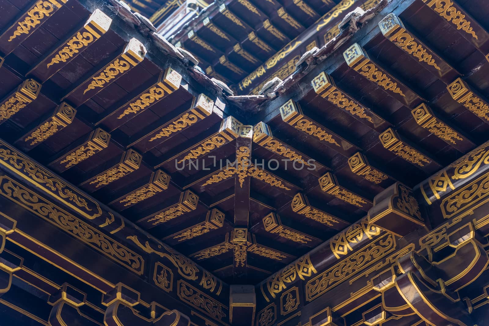 Traditional chinese architecture details in BaoLunSi temple Chongqing, China