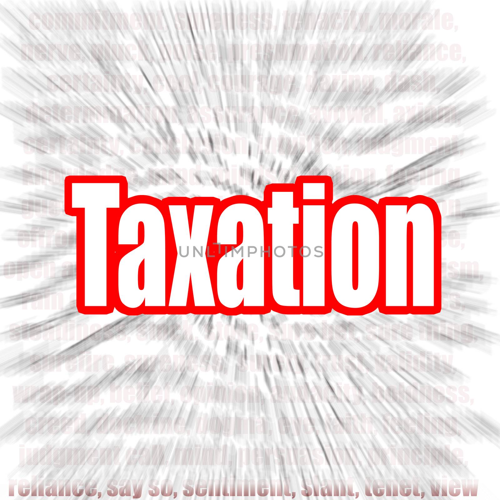 Taxation word with zoom in effect as background, 3D rendering
