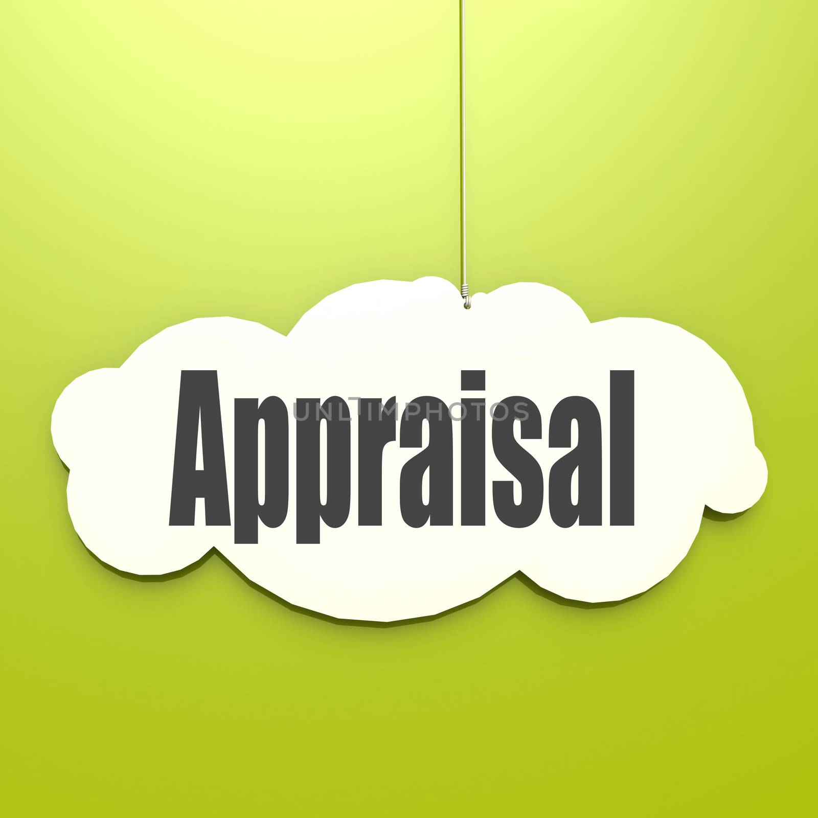 Appraisal word on white cloud with green background, 3D rendering