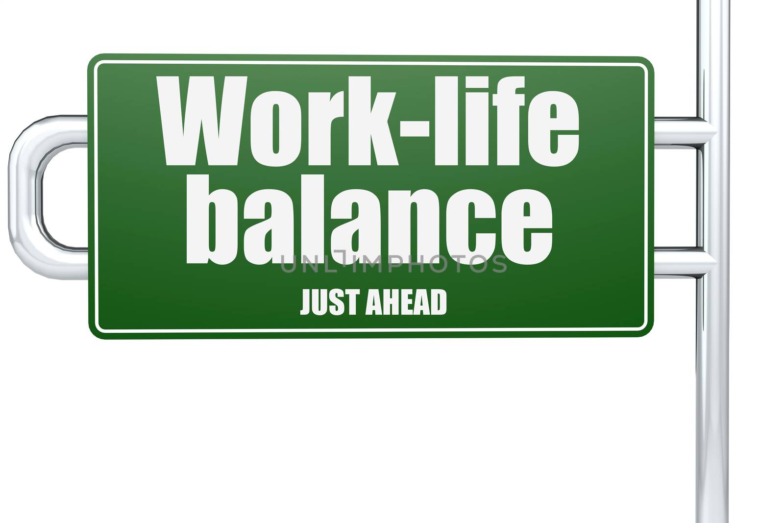 Work-life balance word on green road sign, 3D rendering