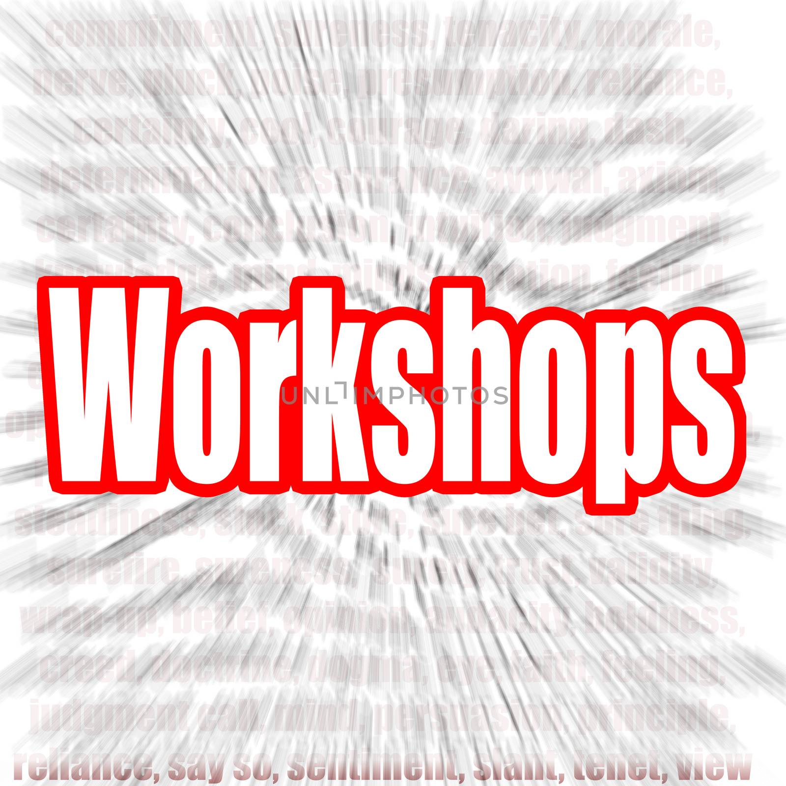 Workshops word with zoom in effect as background, 3D rendering