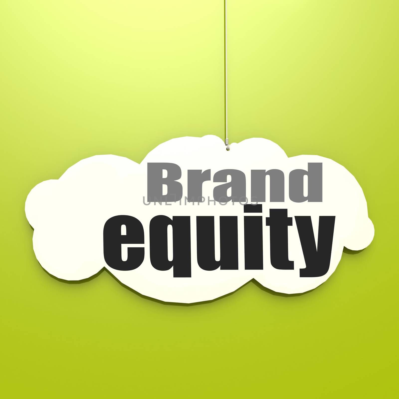 Brand equity word on white cloud with green background, 3D rendering