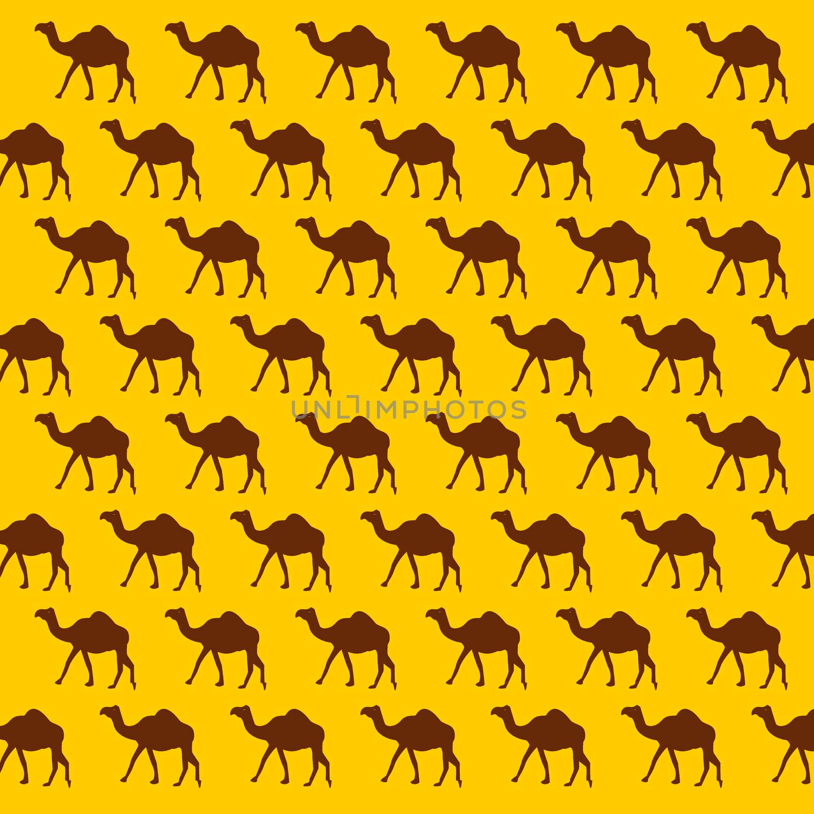 Seamless camel pattern with yellow background, 3D rendering