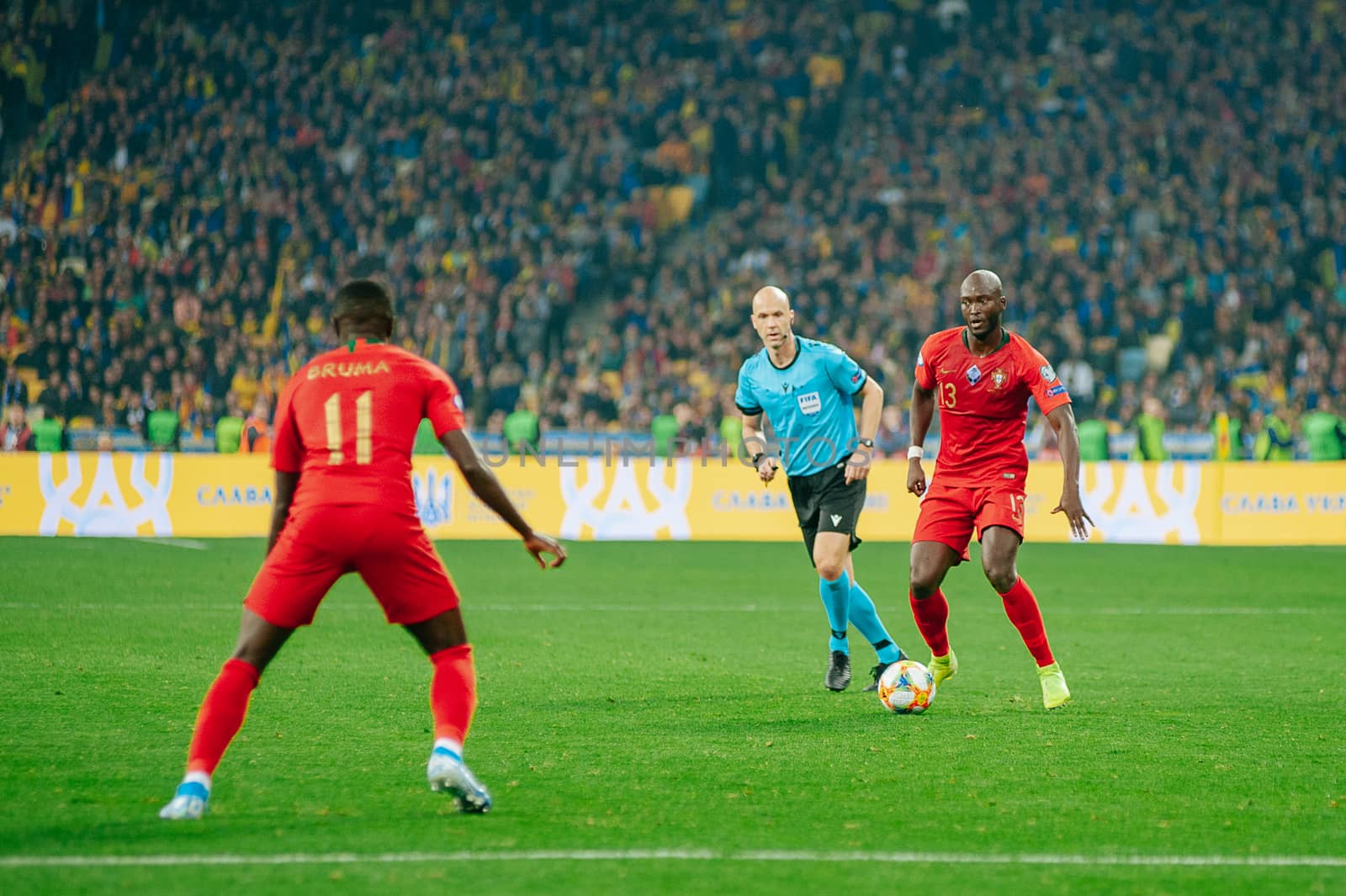 Kyiv, Ukraine - October 14, 2019: Emotional portrait of Danilo Pereira, midfielder of Portugal national team during the match vs Ukraine at the Olympic Stadium