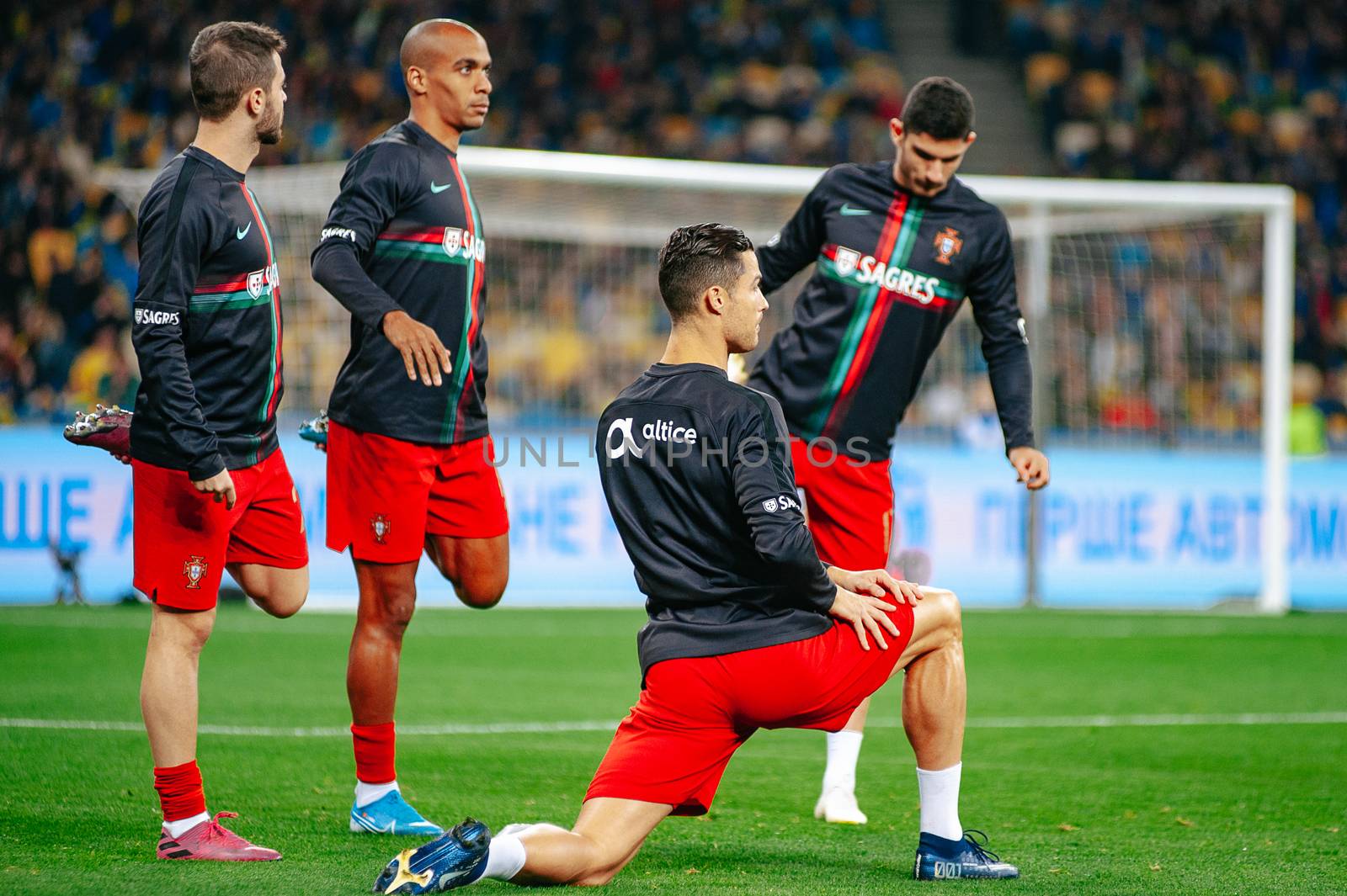 Kyiv, Ukraine - October 14, 2019: Cristiano Ronaldo, captain and forward of Portugal national team during the prematch training at the Olympic Stadium