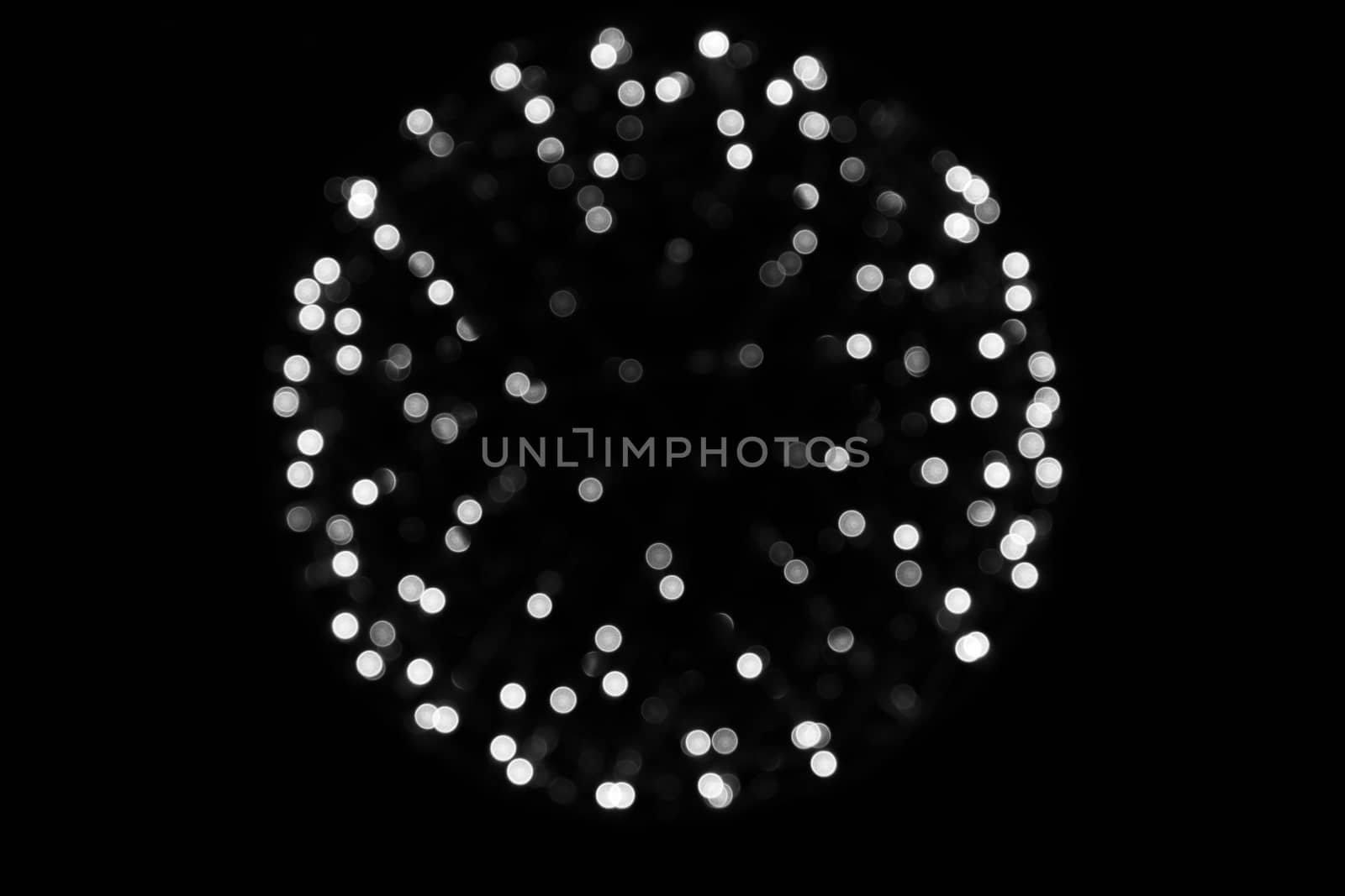 Bokeh of light spheres round, circle on background black