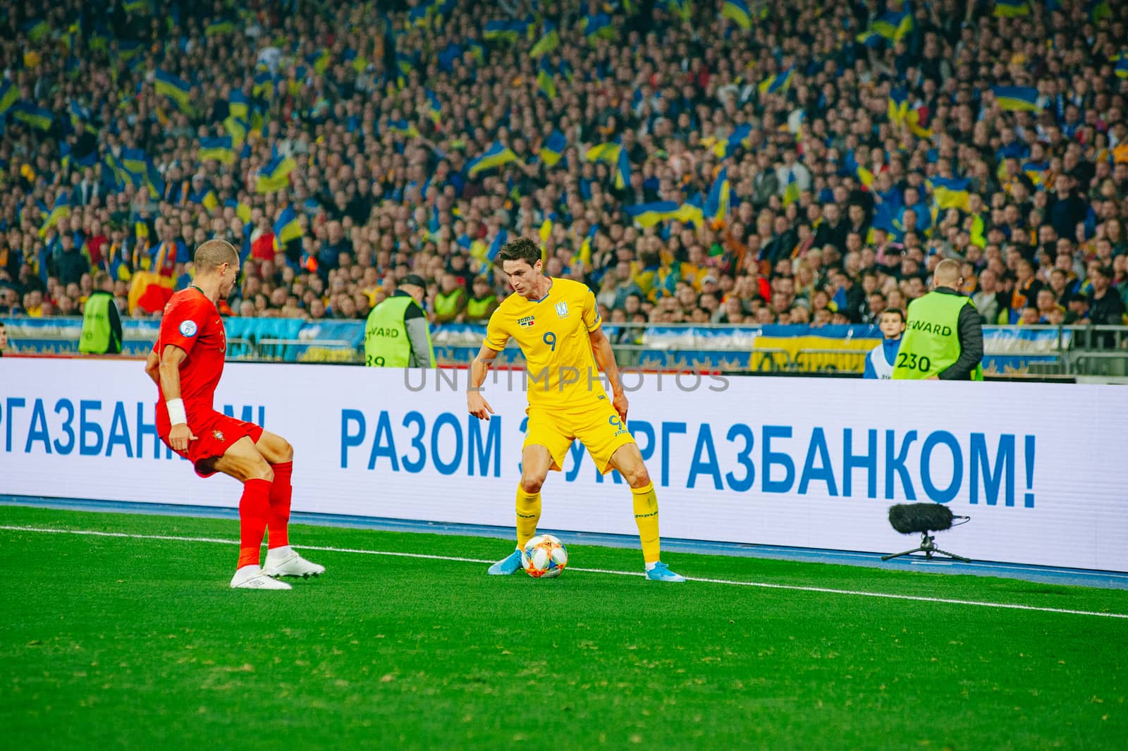 Kyiv, Ukraine - October 14, 2019: Roman Yaremcuk, forward of Ukraine during the match of EURO 2020 vs Portugal at the Olympic Stadium