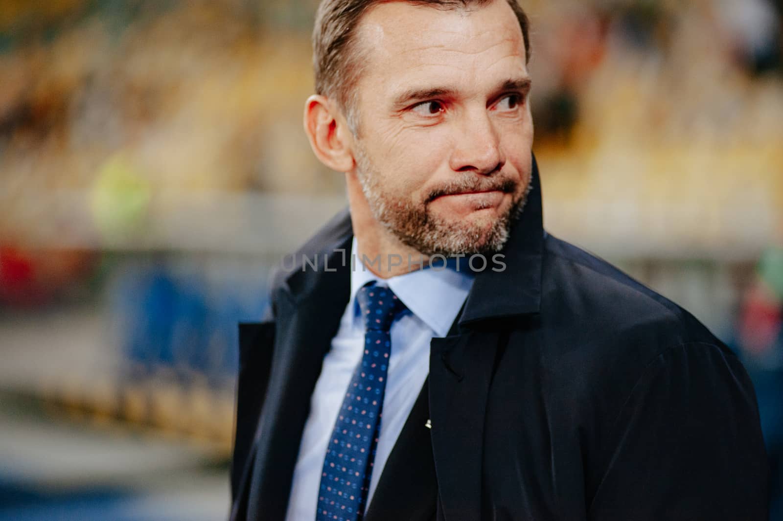 Kyiv, Ukraine - October 14, 2019: Andriy Shevchenko, head coach (manager) of Ukraine national football team before match of the qualifying EURO 2020 vs Portugal at the Olympic Stadium