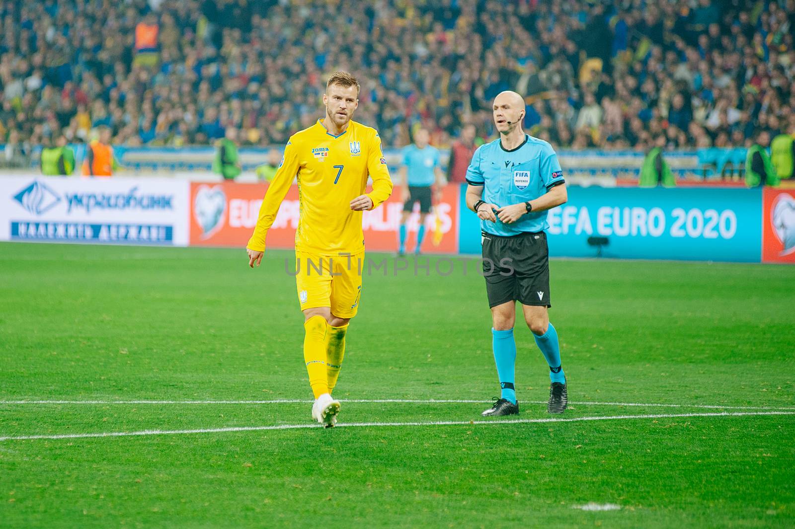 Kyiv, Ukraine - October 14, 2019: Andrey Yarmolenko during the match of qualify round Euro 2020 Ukraine vs Portugal at the Olympic Stadium