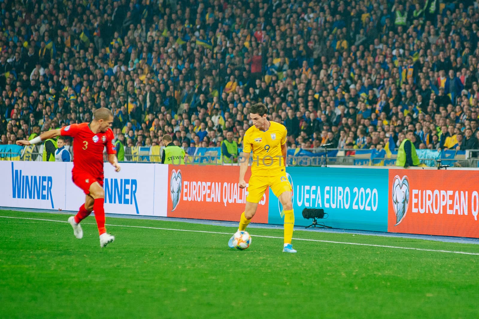 Kyiv, Ukraine - October 14, 2019: Roman Yaremcuk, forward of Ukraine during the match of EURO 2020 vs Portugal at the Olympic Stadium