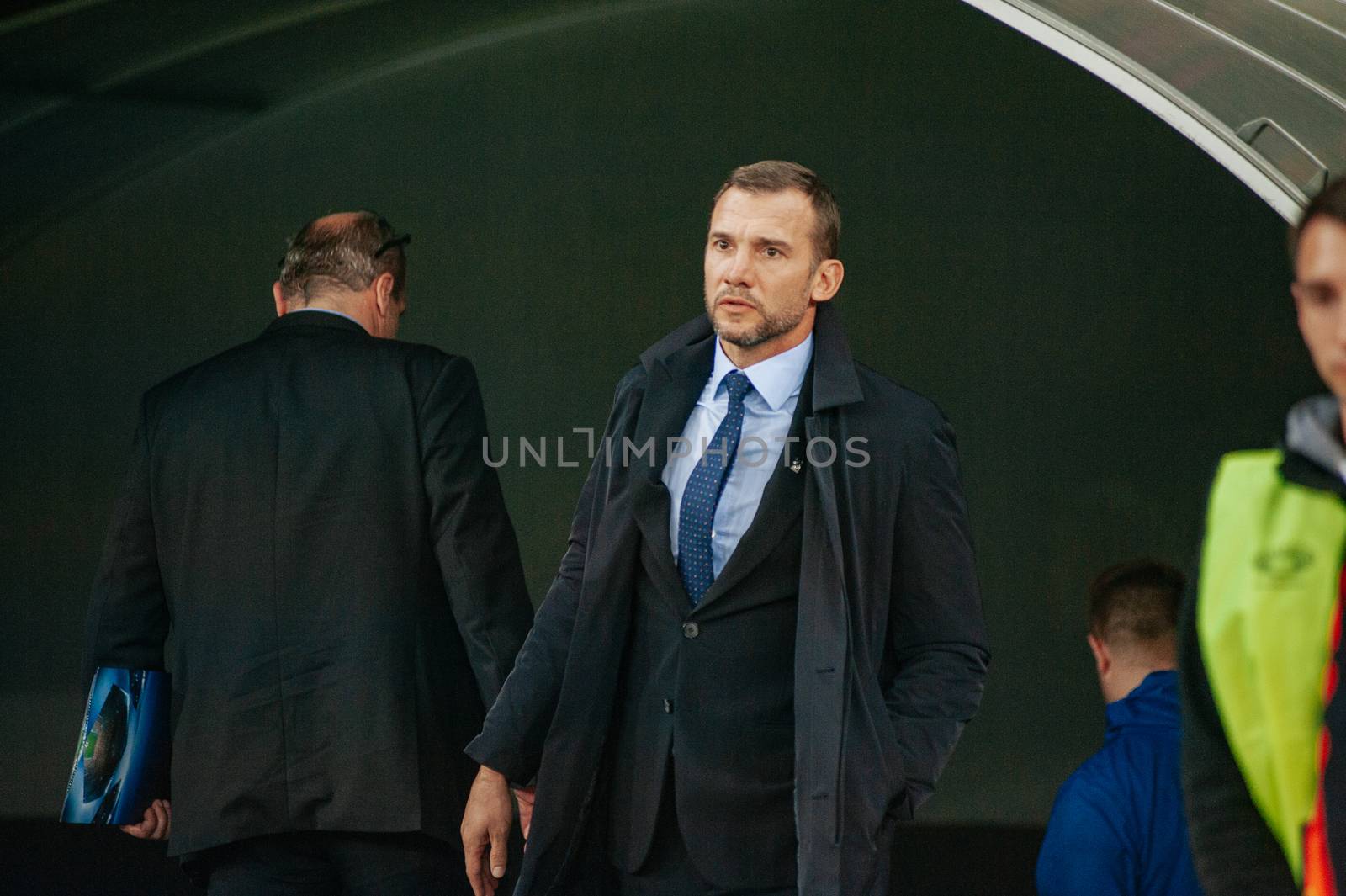 Kyiv, Ukraine - October 14, 2019: Andriy Shevchenko, head coach (manager) of Ukraine national football team before match of the qualifying EURO 2020 vs Portugal at the Olympic Stadium