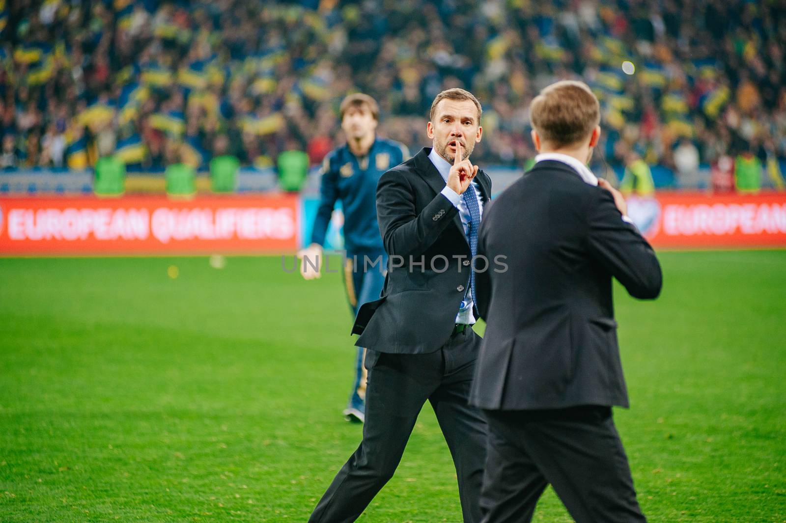 Kyiv, Ukraine - October 14, 2019: Andriy Shevchenko, head coach (manager) of Ukraine national football team after match of the qualifying EURO 2020 vs Portugal at the Olympic Stadium