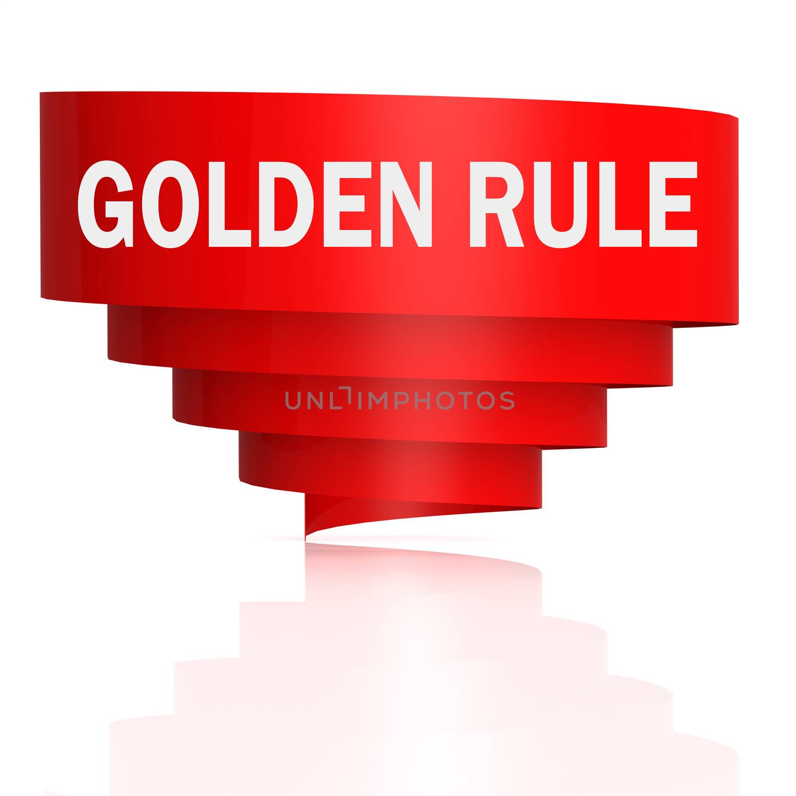 Golden rule word with red curve banner, 3D rendering