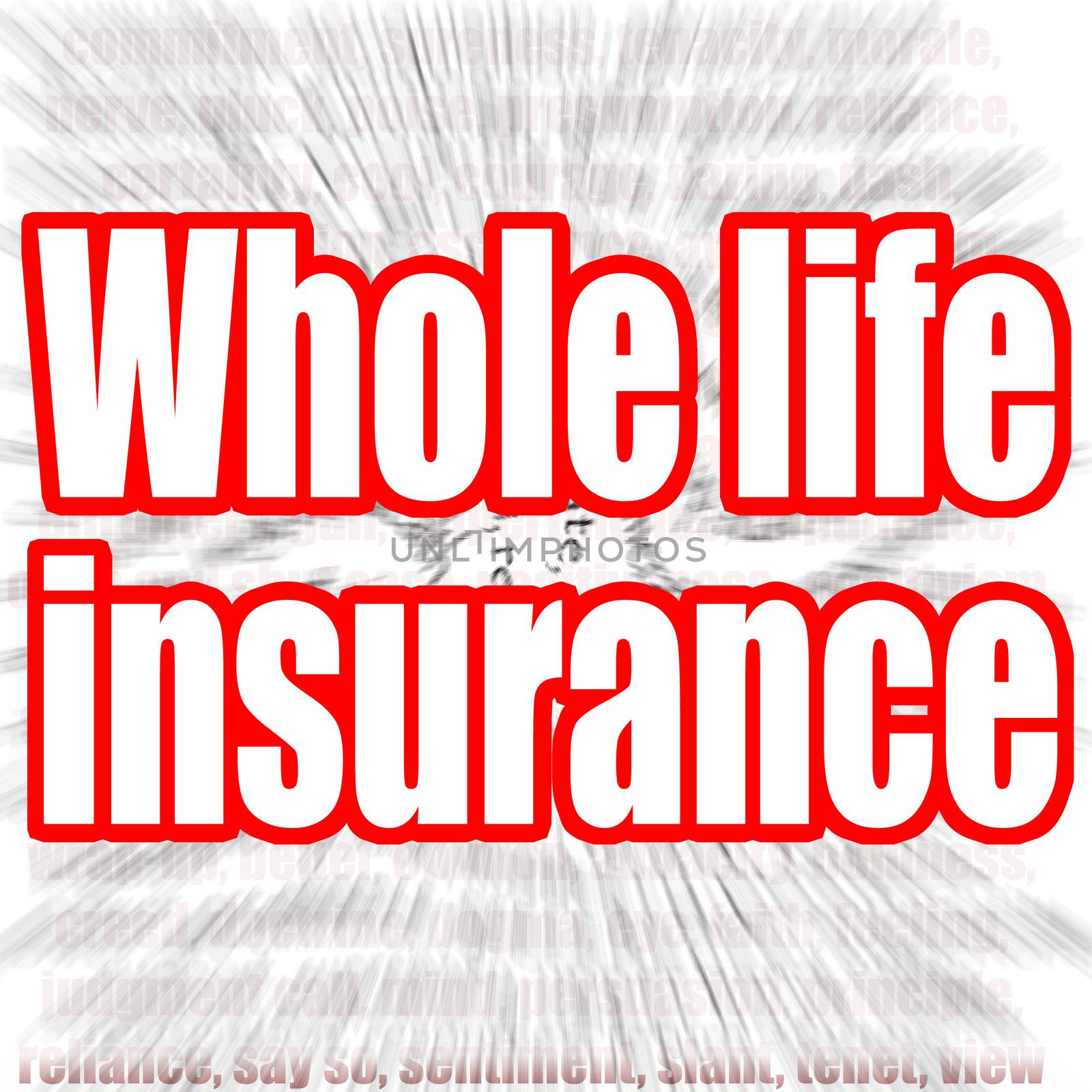 Whole life insurance word with zoom in effect as background, 3D rendering