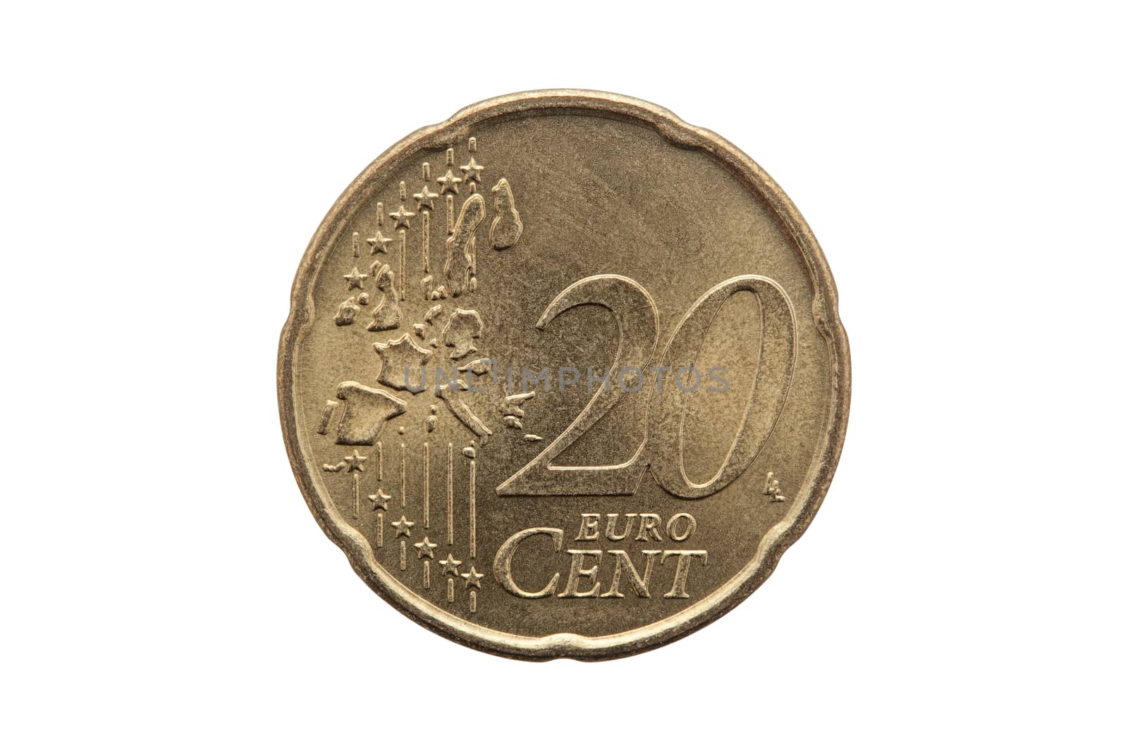 Twenty cent euro coin of Germany dated 2002 cut out and isolated on a white background