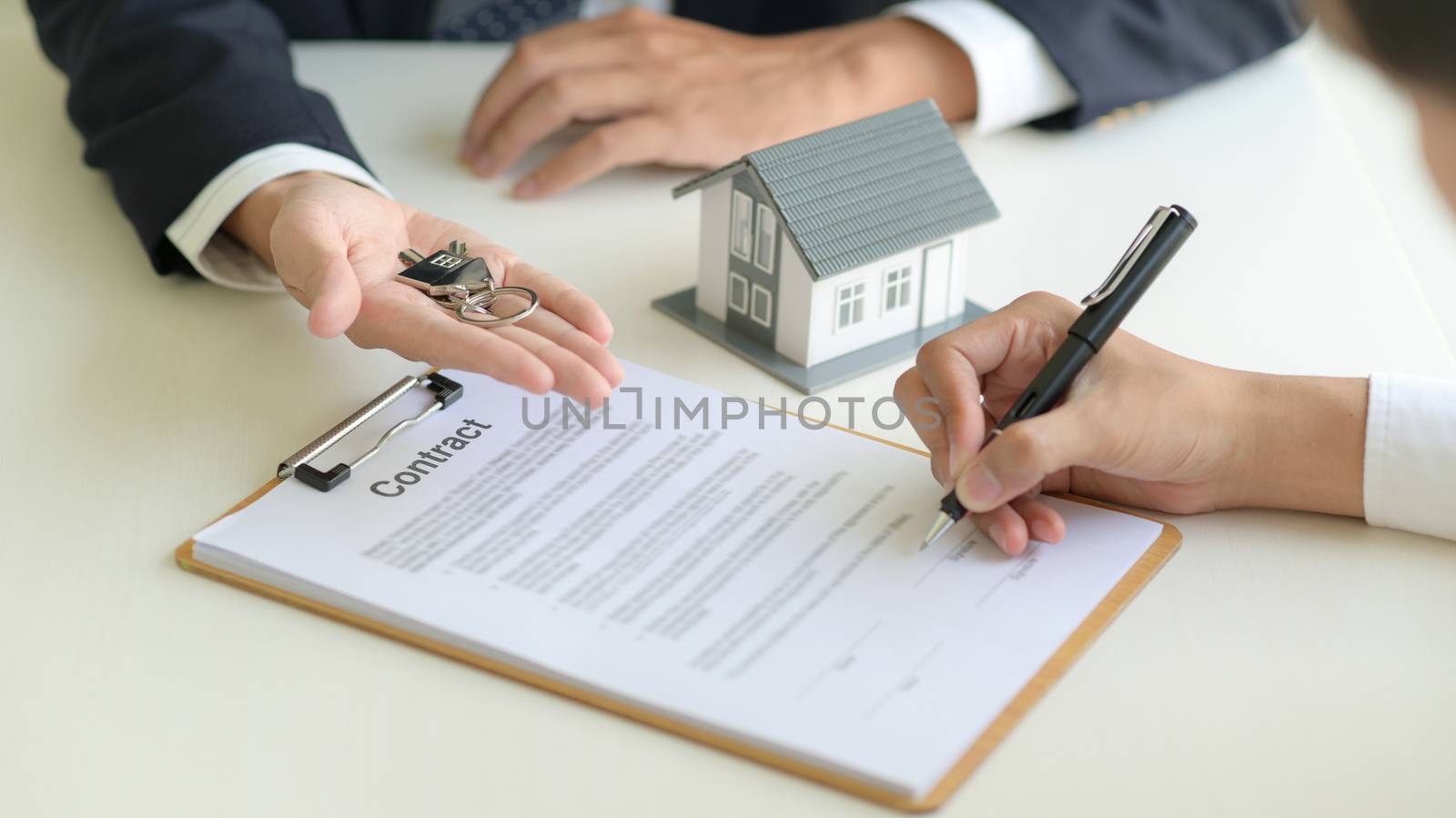 Real estate concept,Customer signing contract about home loan agreement.