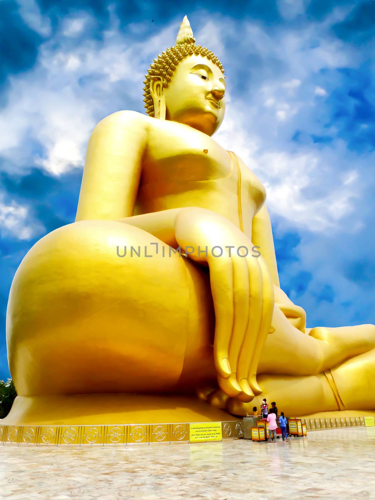 Big gold buddha and sky, Wat pra yai ang tong big gold buddha, thailand