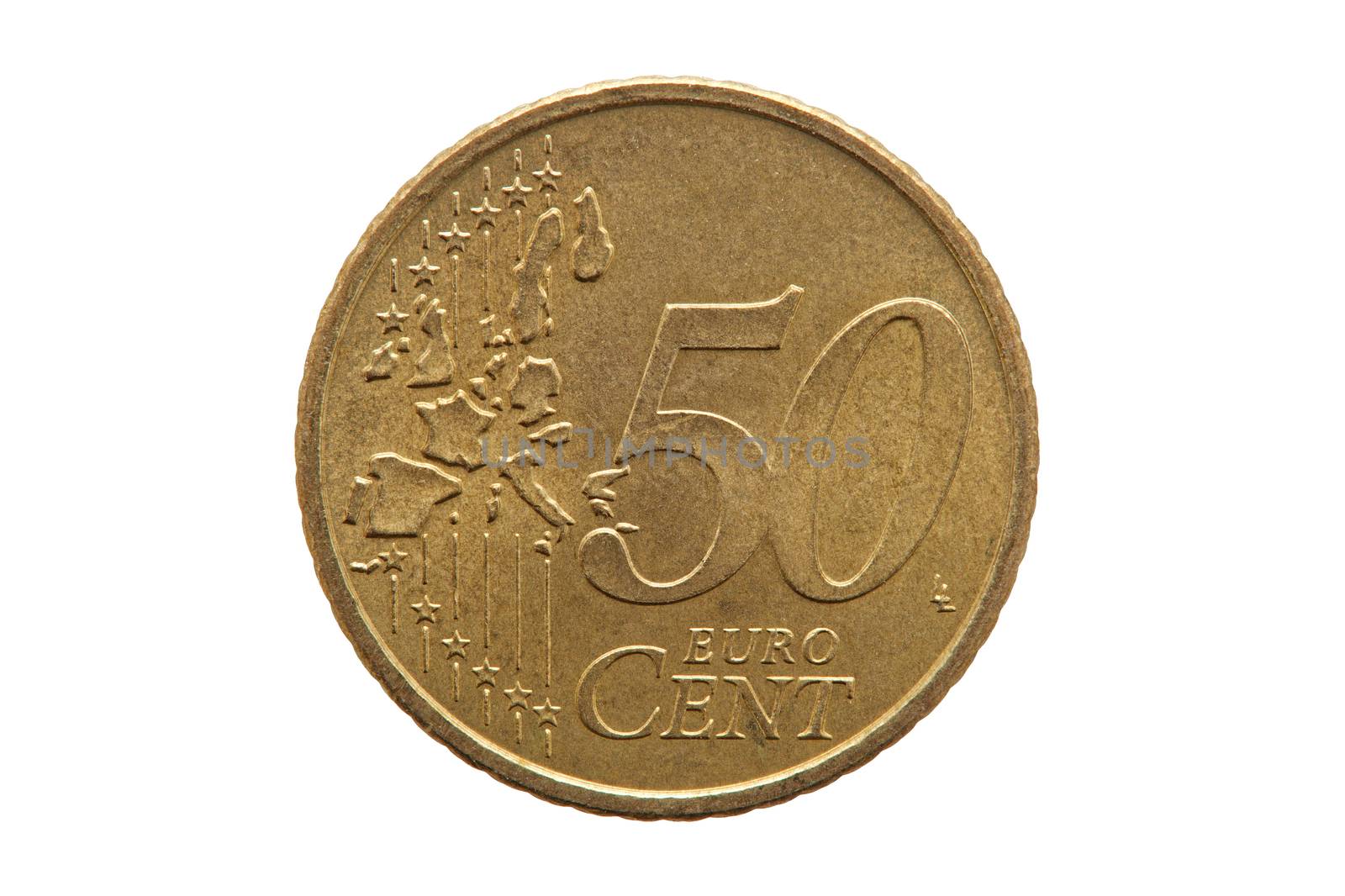 Fifty cent euro coin of Germany dated 2002 cut out and isolated on a white background