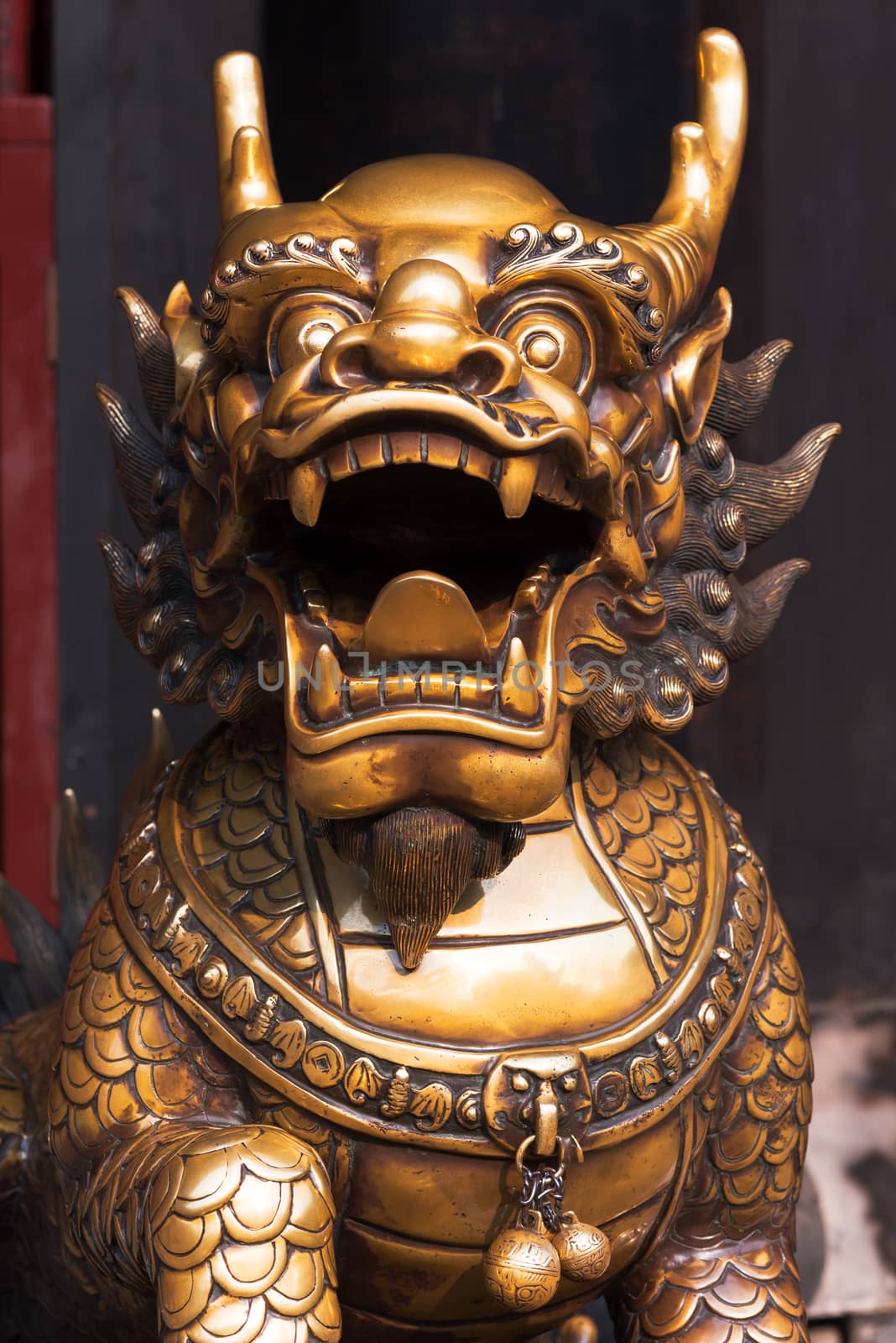 Bronze dragon statue in a chinese buddist temple, Wenshu Monastery, Chengdu, China