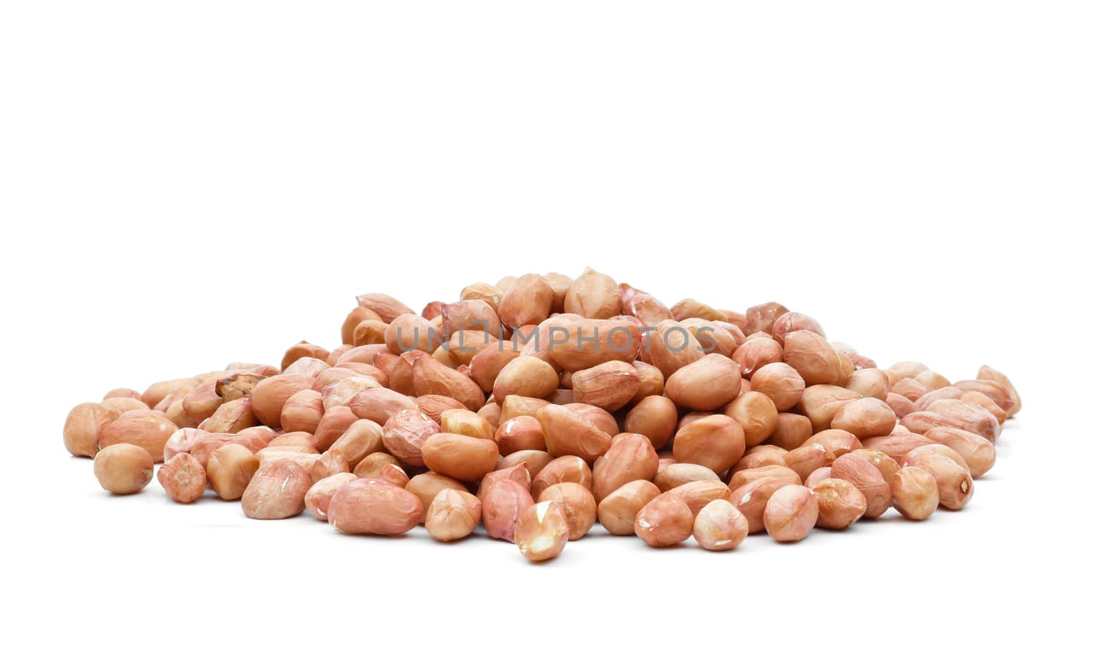 Peanuts raw grains in a sack of on white background