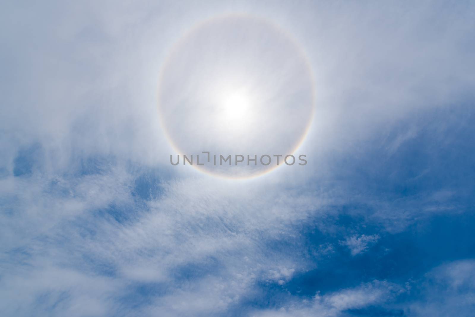 Sun halo 22 degrees in blue sky above chengdu, China