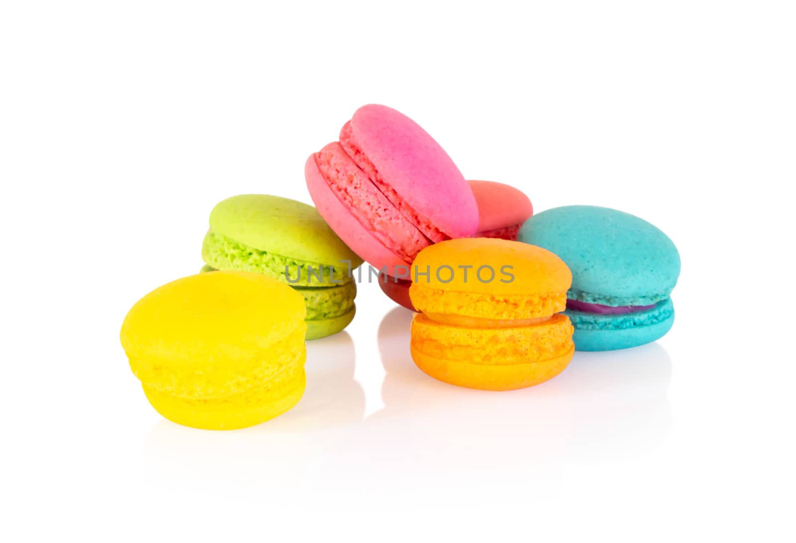 Colorful magaroons isolated on white background, sweet and dessert concept