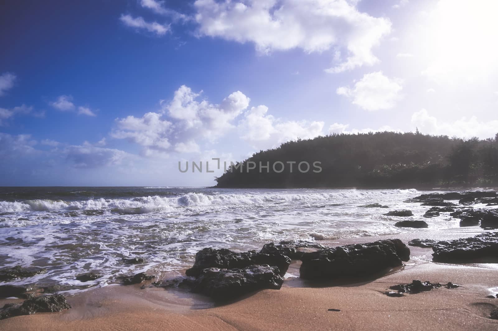 A beach on the coast of Kauai, Hawaii.