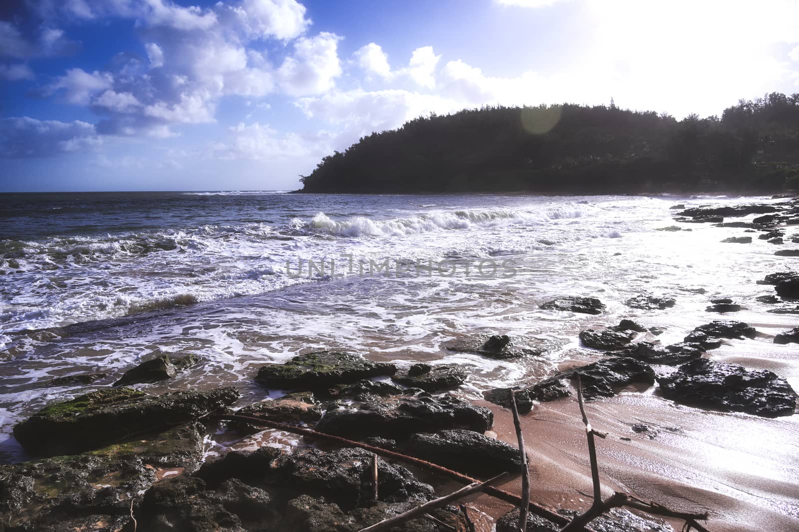 A beach on the coast of Kauai, Hawaii.