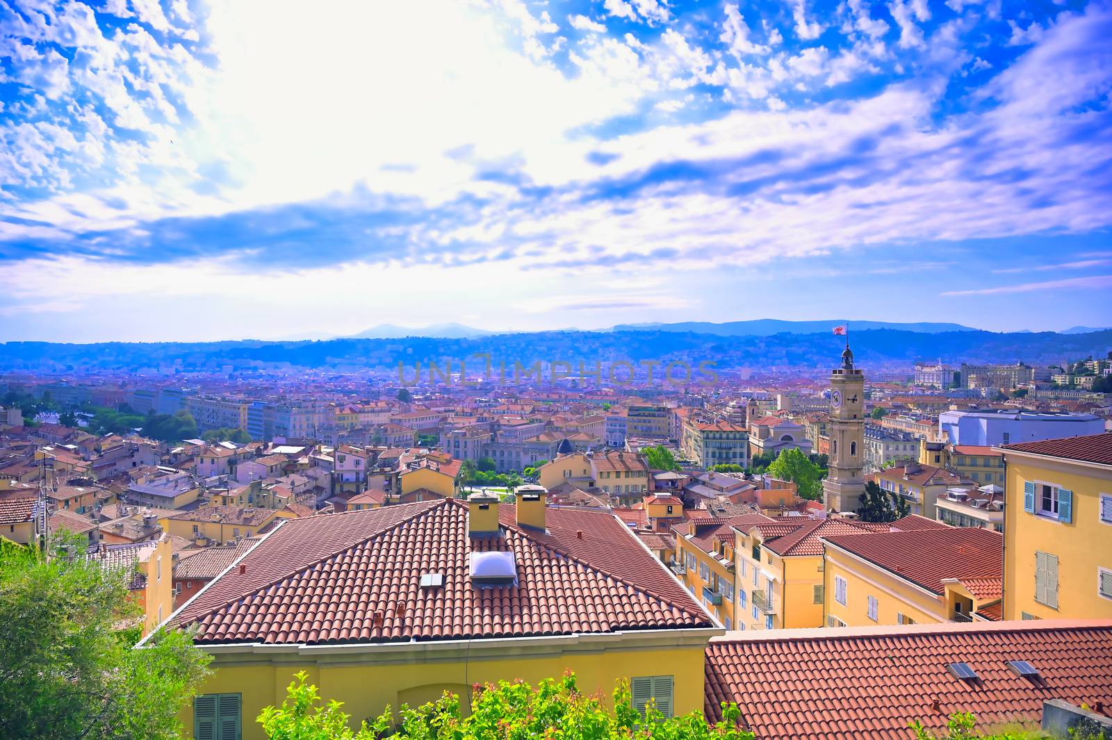 An aerial view of Nice, France along the French Riviera.