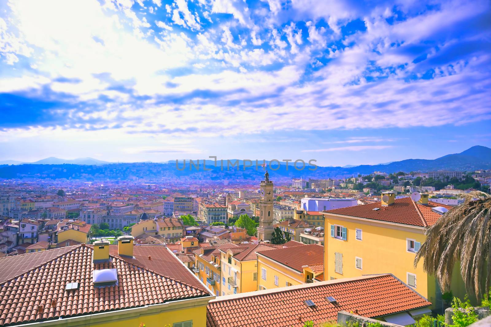 An aerial view of Nice, France along the French Riviera.