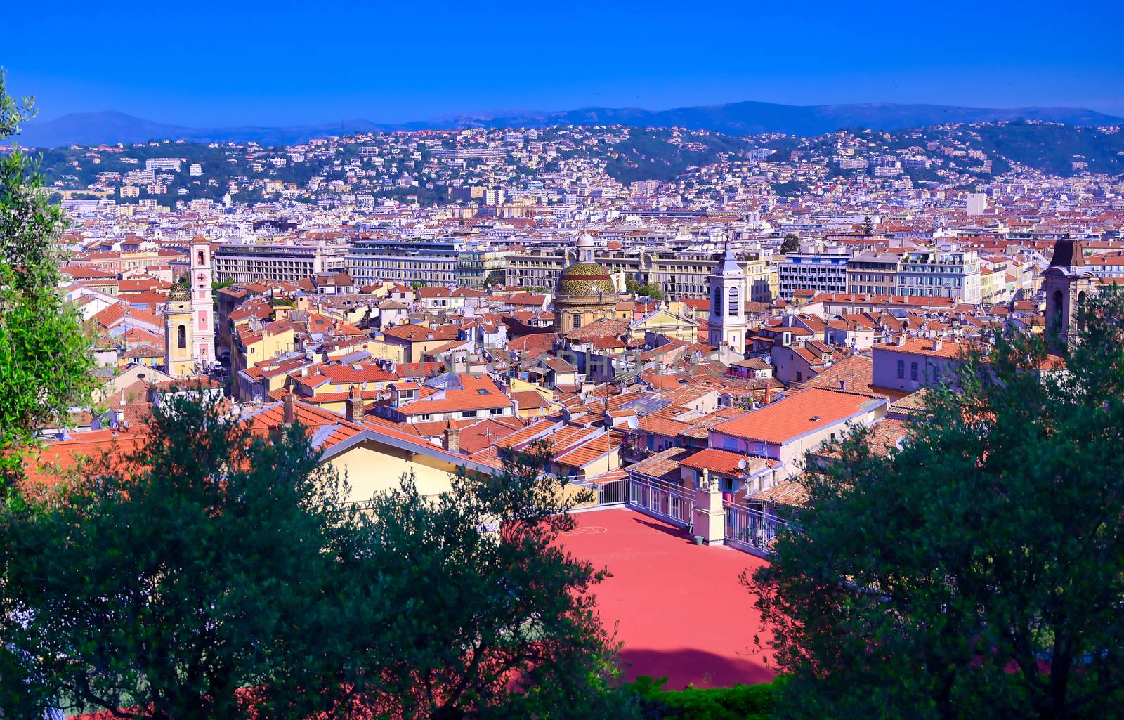 An aerial view of Nice, France along the French Riviera.