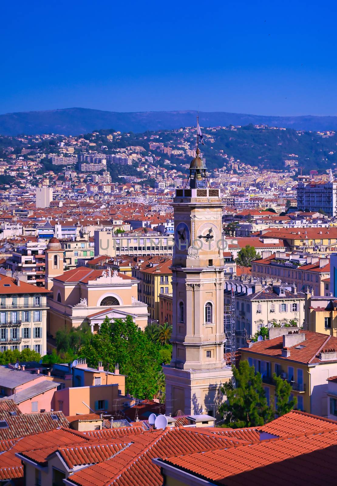 An aerial view of Nice, France along the French Riviera.