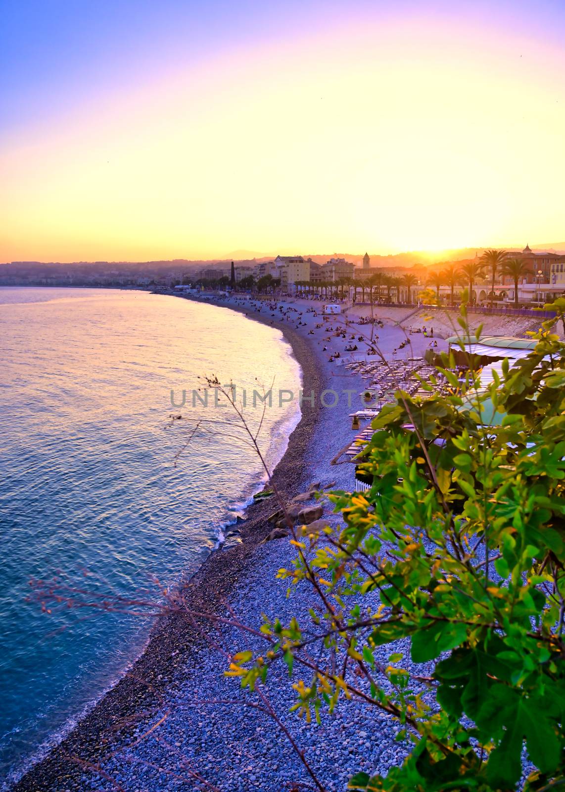 The Promenade des Anglais on the Mediterranean Sea at Nice, France along the French Riviera.