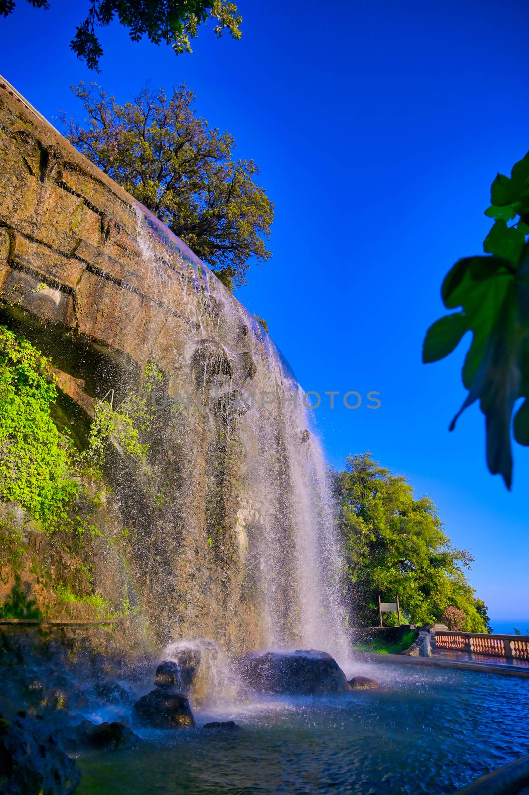 The waterfall located on Castle Hill in Nice, France.