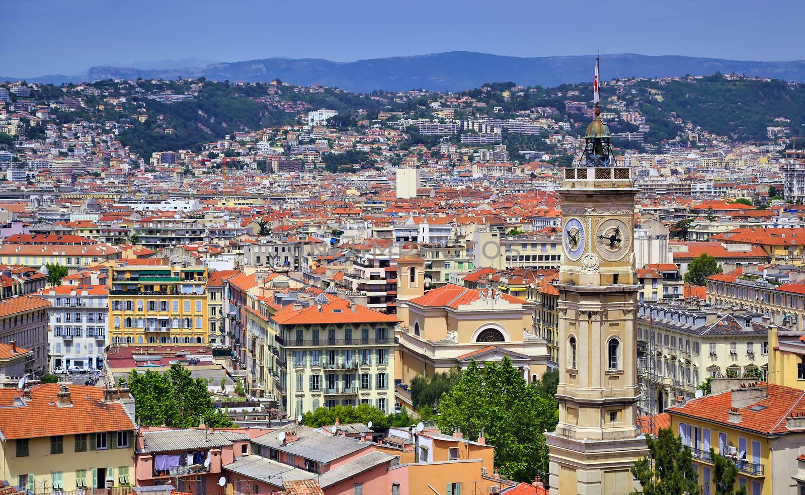 An aerial view of Nice, France along the French Riviera.