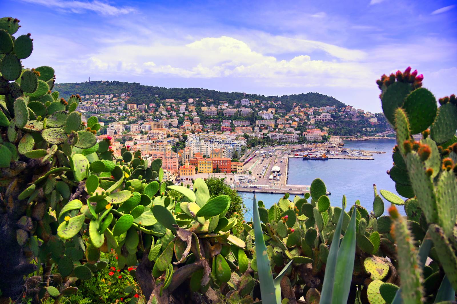 An aerial view of the Port of Nice on the Mediterranean Sea at Nice, France along the French Riviera.