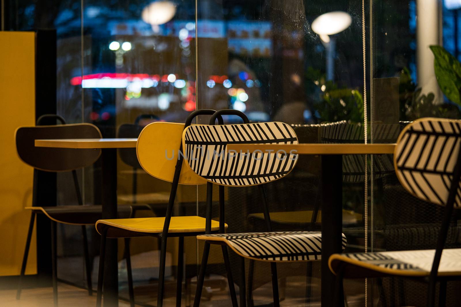 Yellow table and chair in a restaurant