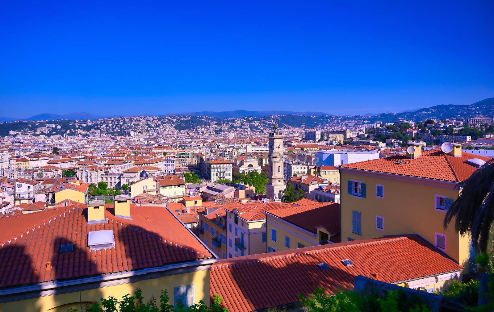 An aerial view of Nice, France along the French Riviera.