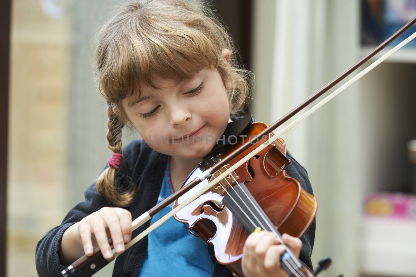 Young Girl Learning To Play Violin by HWS