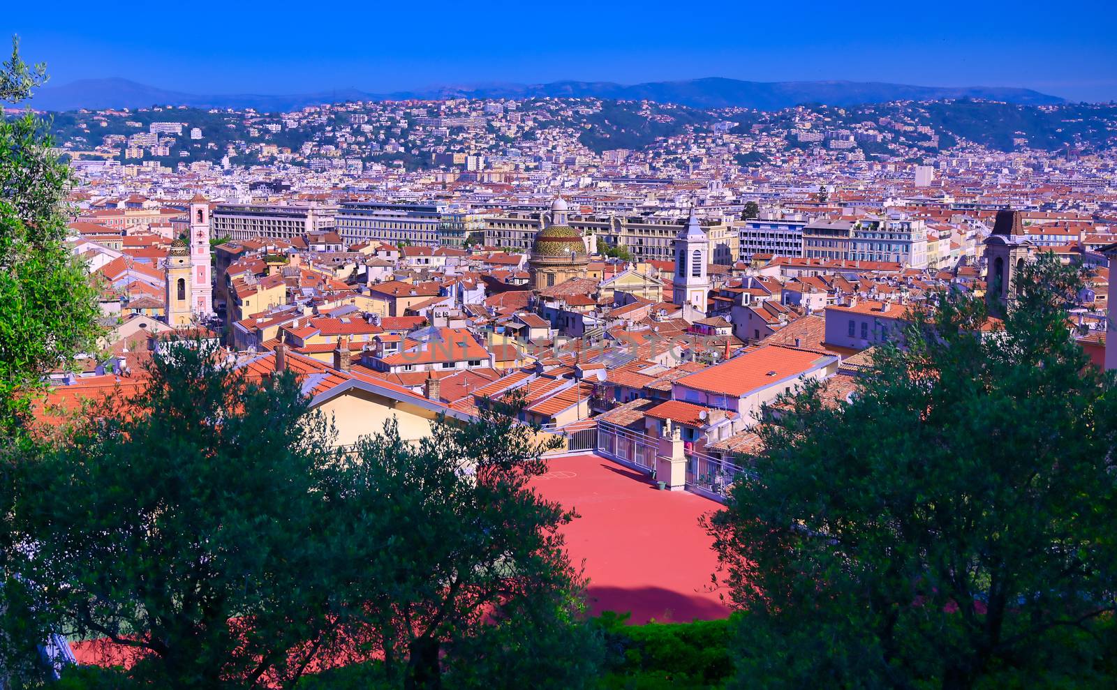 An aerial view of Nice, France along the French Riviera.