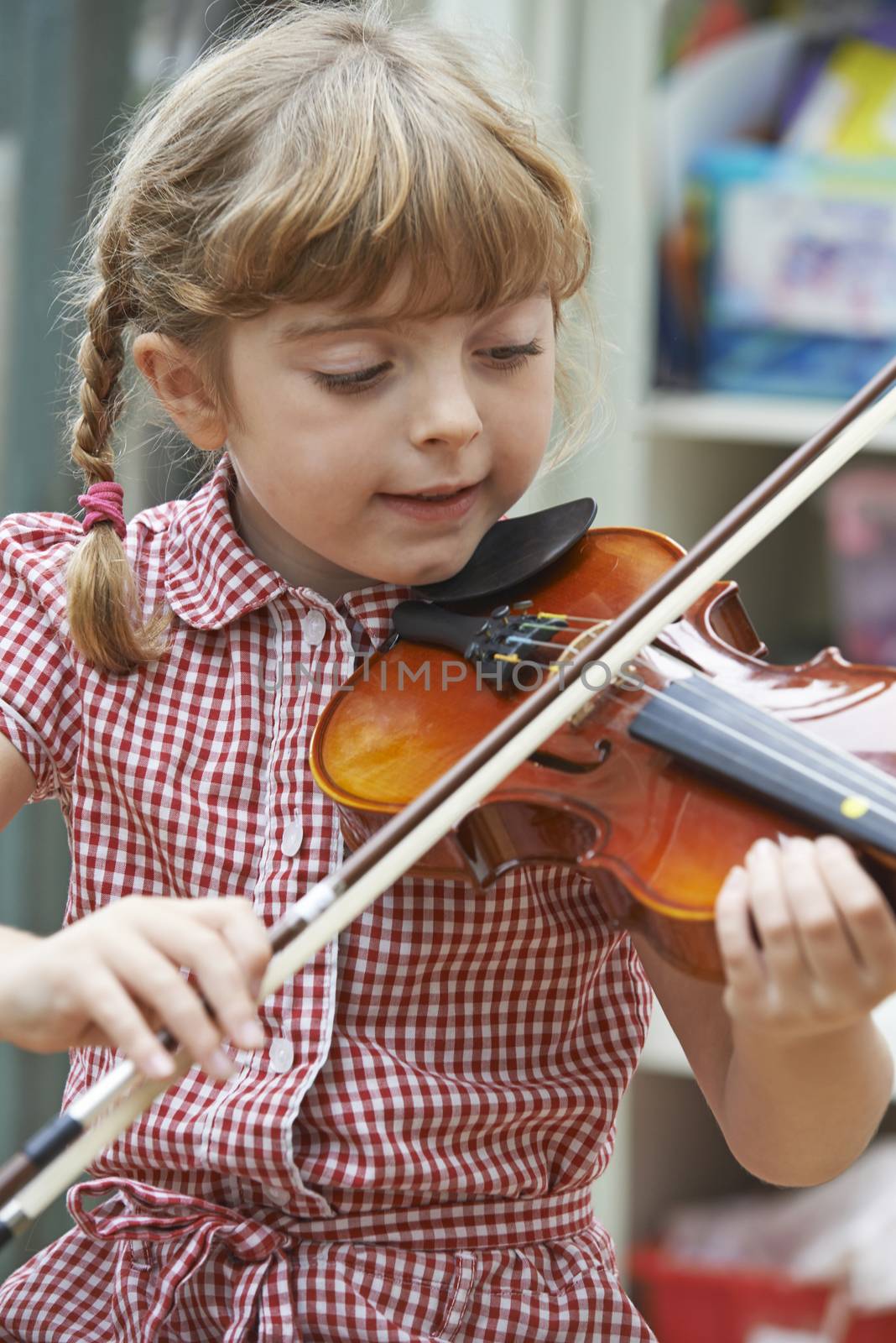 Young Girl At School Learning To Play Violin by HWS