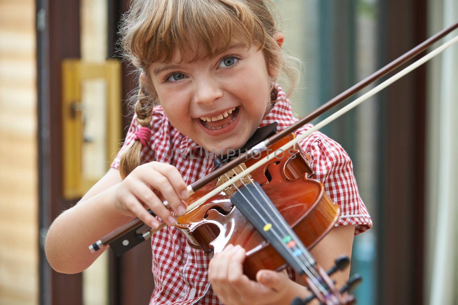 Young Girl At School Learning To Play Violin by HWS