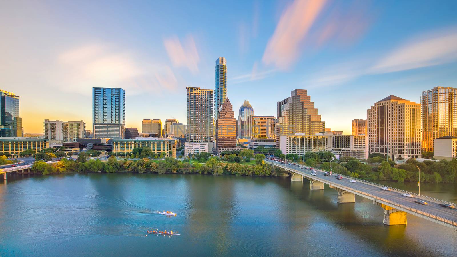 Downtown Skyline of Austin, Texas in USA from top view by f11photo