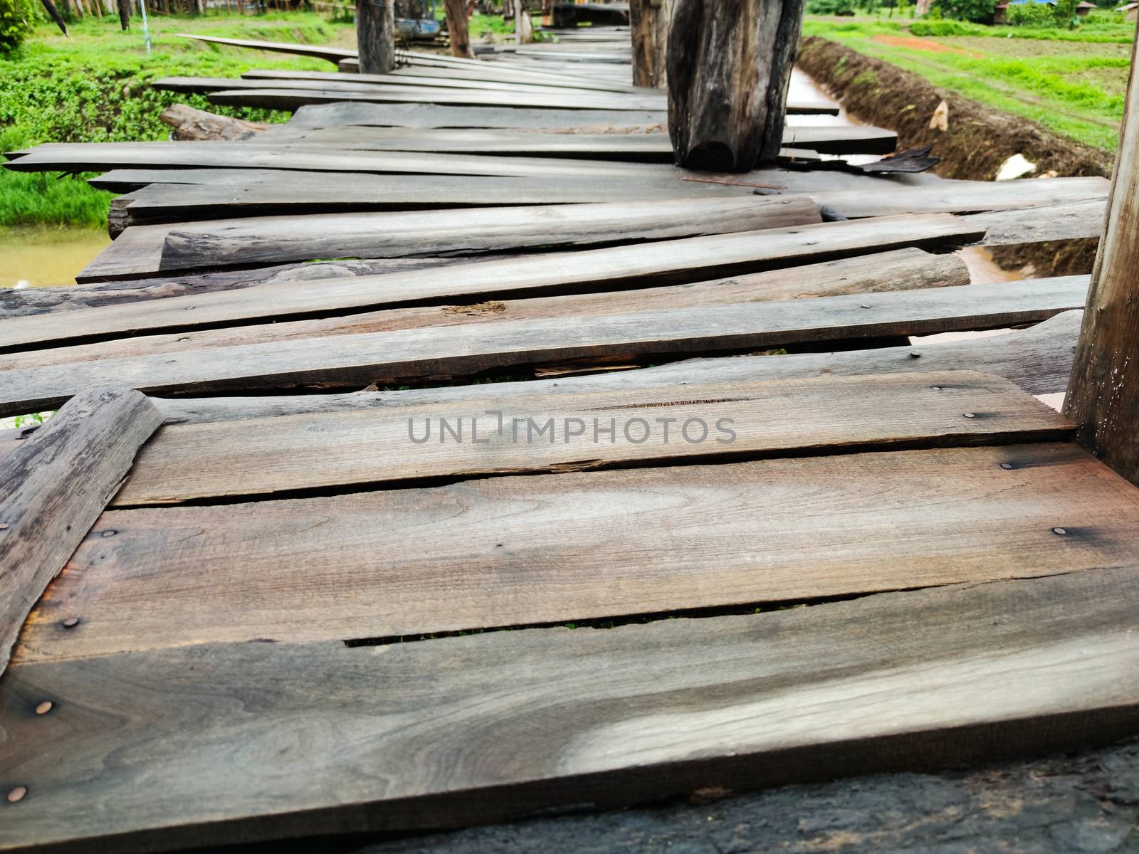 close-up Timber construction walking path with no regulations, T by tidarattj