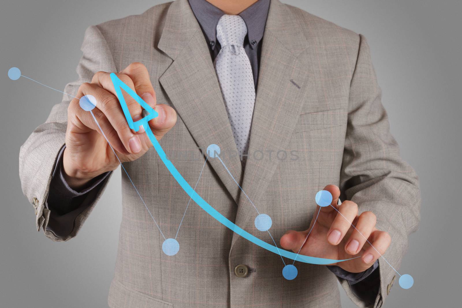 businessman hand drawing a pie chart and 3d graph