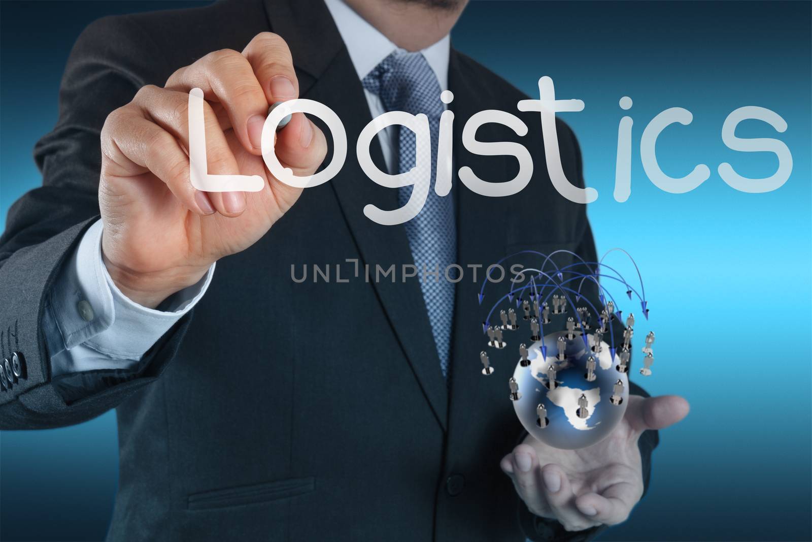 businessman shows logistics diagram as concept by everythingpossible