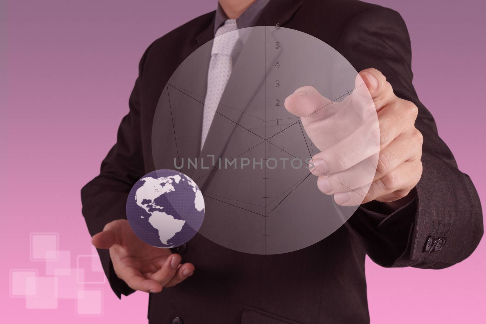 businessman hand drawing a pie chart and 3d graph
