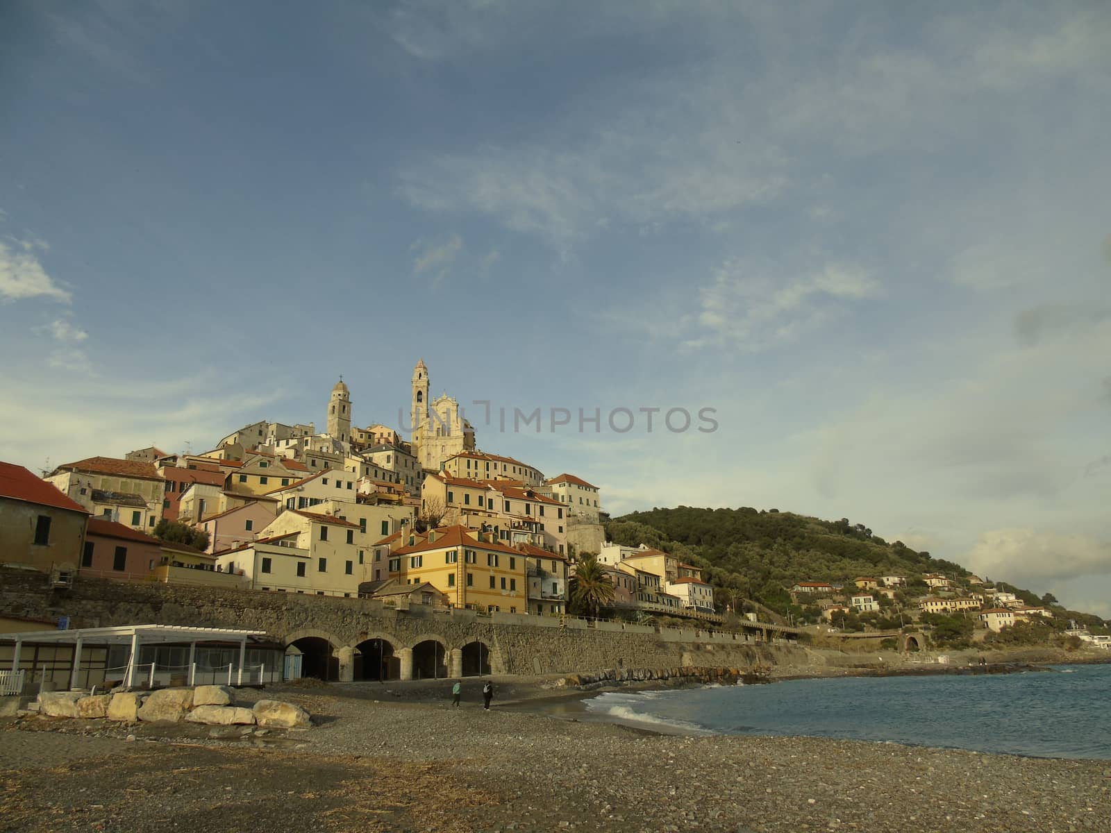 Cervo Ligure, Italy - 06/15/2020: Travelling around the Riviera Ligure in summer days. Beautiful photography of the small vilagges near the sea with typical old buildings.