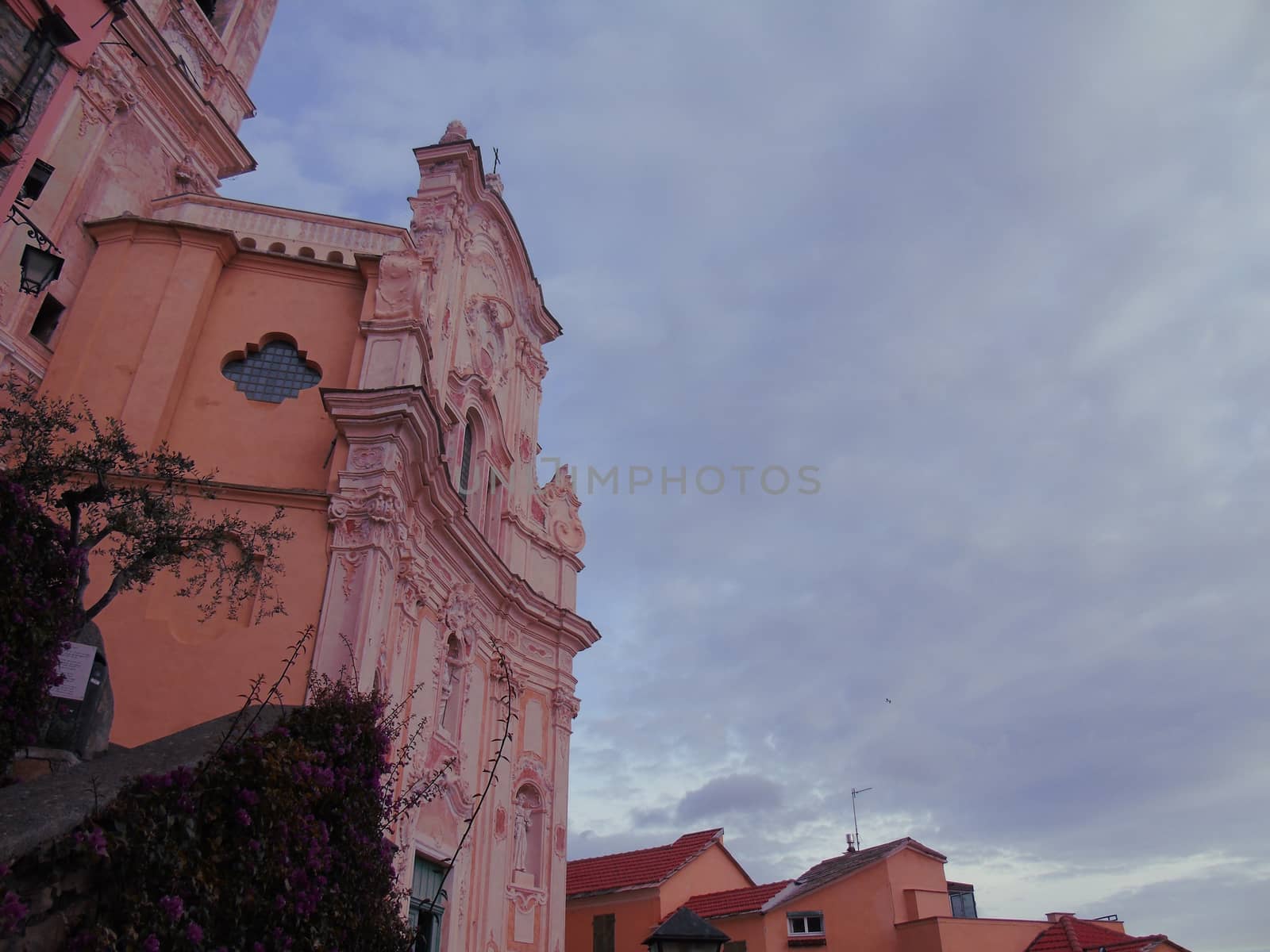 Cervo Ligure, Italy - 06/15/2020: Travelling around the Riviera Ligure in summer days. Beautiful photography of the small vilagges near the sea with typical old buildings.